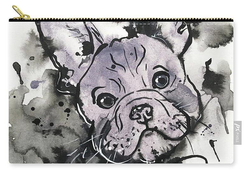 French Bulldog Zip Pouch featuring the painting Lilac Frenchie by Zaira Dzhaubaeva