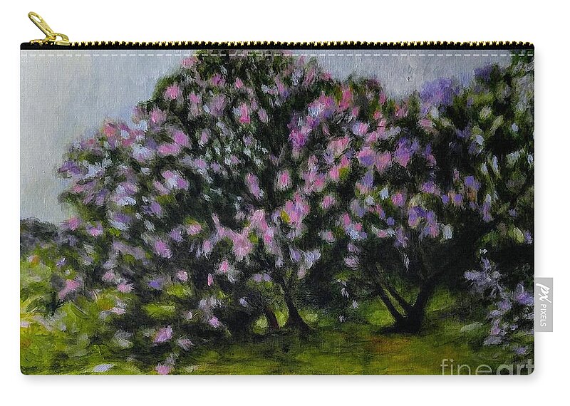 Lilacs. Flowers. Purple. Pink. Bushes Zip Pouch featuring the painting Lilacs for Alena by Alison Caltrider