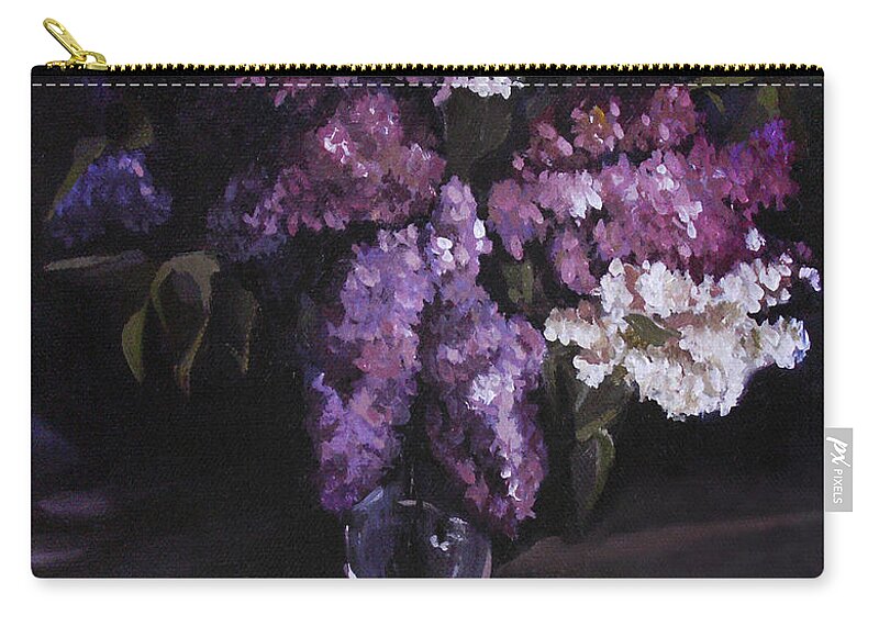 Floral Zip Pouch featuring the painting Lilacs by Nancy Griswold