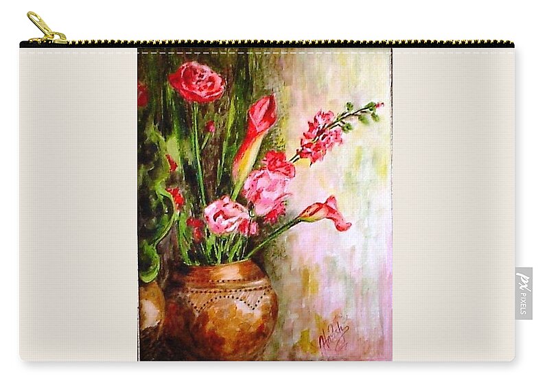 Pots Zip Pouch featuring the painting Lilies in the Pots by Harsh Malik
