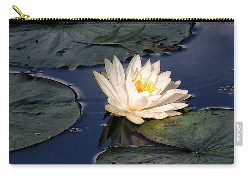 Flower Zip Pouch featuring the photograph Lily Pads With Flower by William Selander
