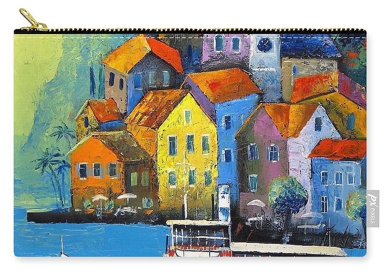 Italy Zip Pouch featuring the painting Limone by Mikhail Zarovny