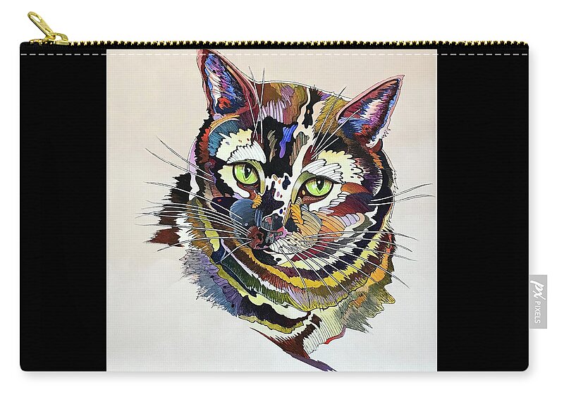 Cat Painting Zip Pouch featuring the painting Lincoln by Bob Coonts