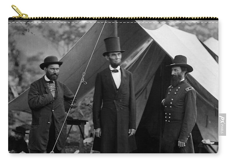 Allan Pinkerton Zip Pouch featuring the photograph Lincoln with Allan Pinkerton - Battle of Antietam - 1862 by War Is Hell Store