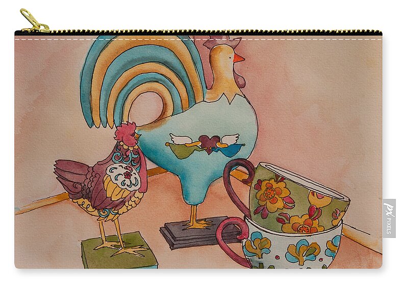 Still Life Zip Pouch featuring the painting Linda's Chickens by Heidi E Nelson