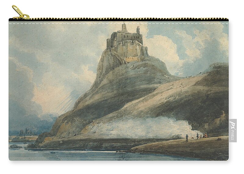 British Painters Zip Pouch featuring the drawing Lindisfarne Castle, Holy Island, Northumberland by Thomas Girtin
