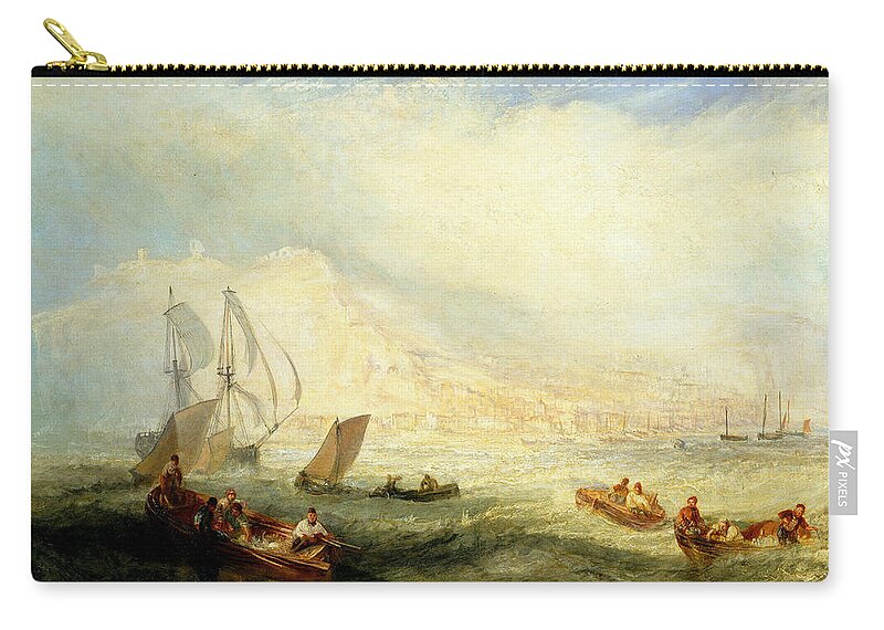 19th Century Art Zip Pouch featuring the painting Line Fishing, Off Hastings by Joseph Mallord William Turner