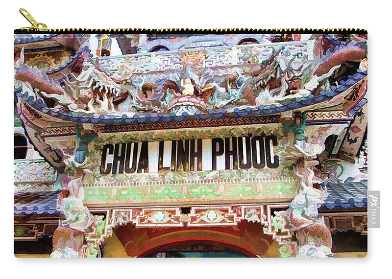 Digital Zip Pouch featuring the photograph Linh Phuco Pagoda Broken Glass Mosaic Vietnam Entrance by Chuck Kuhn