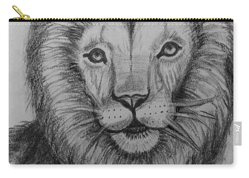 Sketch Lion Zip Pouch featuring the painting Lion by Brindha Naveen