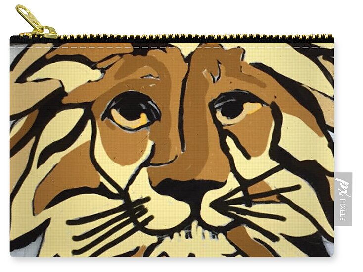 Pen And Ink Digital Lion Class Mascot Reunion Zip Pouch featuring the drawing Lion Front by Erika Jean Chamberlin