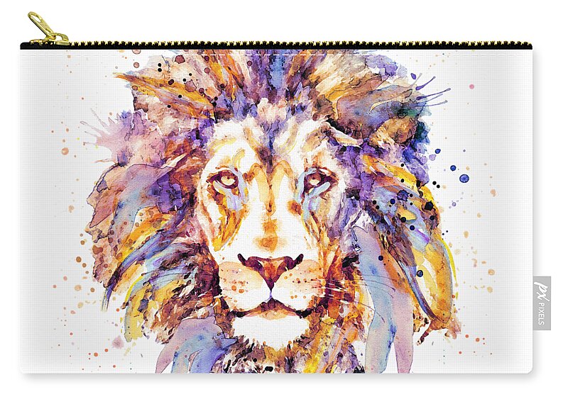 Lion Zip Pouch featuring the painting Lion Head by Marian Voicu