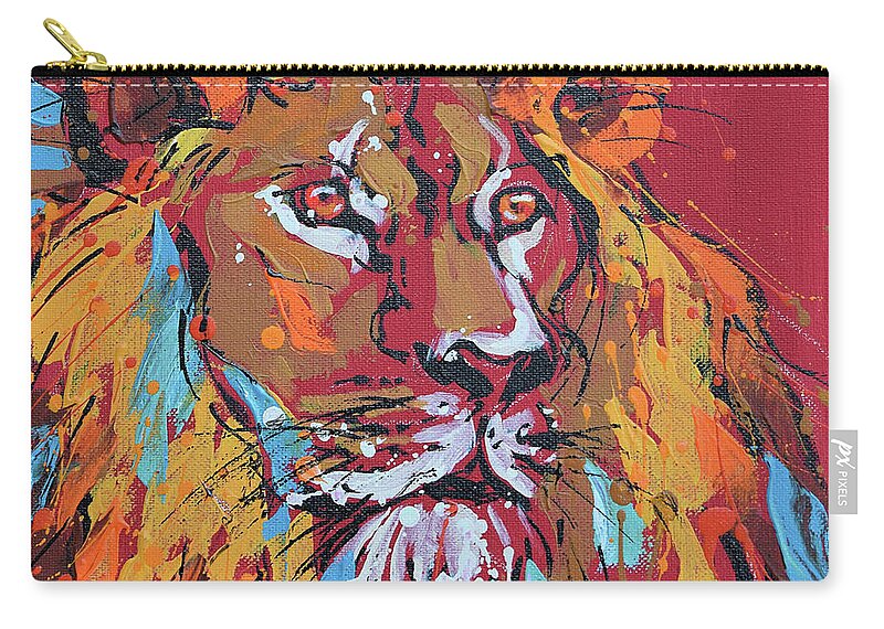  Zip Pouch featuring the painting Lion by Jyotika Shroff