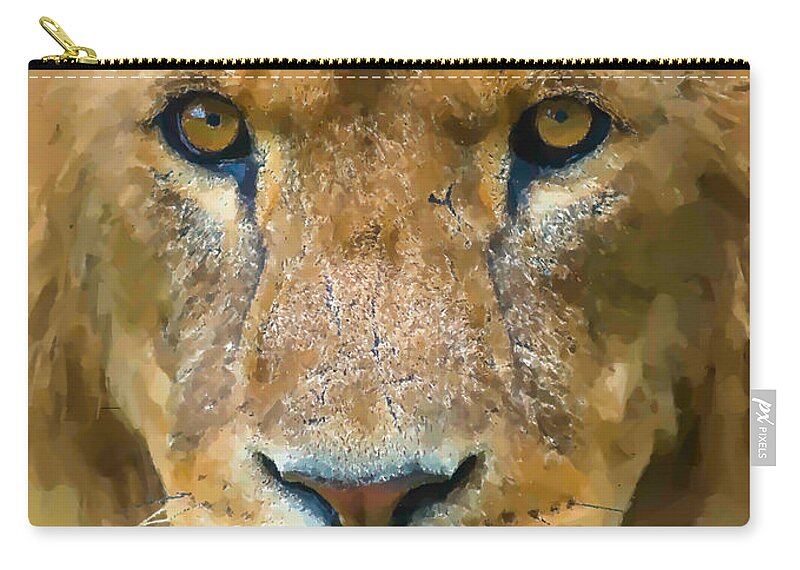 Lion Zip Pouch featuring the photograph Lion looking by Andrew Michael