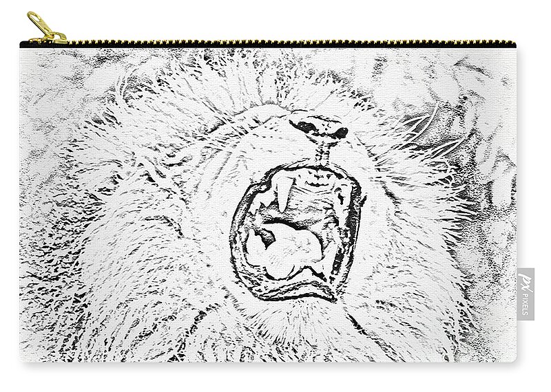 King Of The Jungle Zip Pouch featuring the digital art Lion Roar Drawing by Ed Taylor