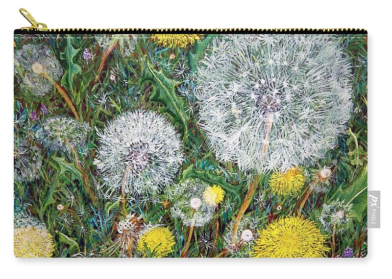 Dandelion Zip Pouch featuring the painting Lions of the Garden by Linda Markwardt
