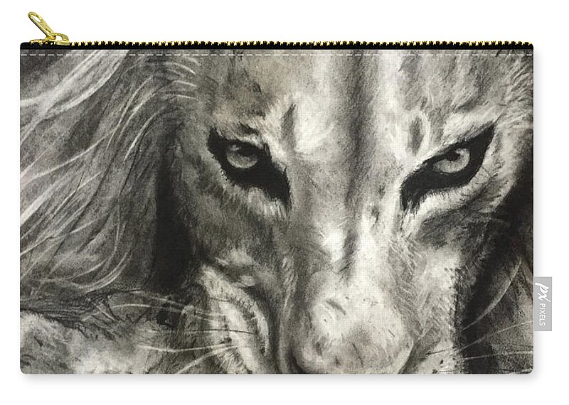 Lion Zip Pouch featuring the drawing Lion's World by Michelle Pier