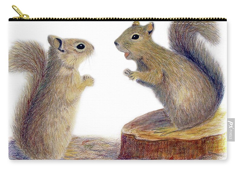 Squirrel Zip Pouch featuring the drawing Listening by Phyllis Howard