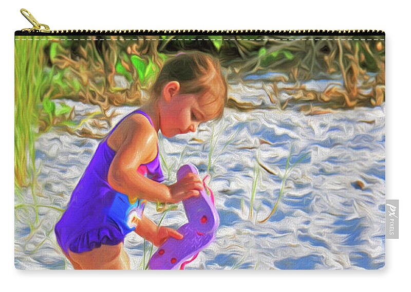Child Zip Pouch featuring the photograph Little Beach Girl with Flip Flops by Ginger Wakem
