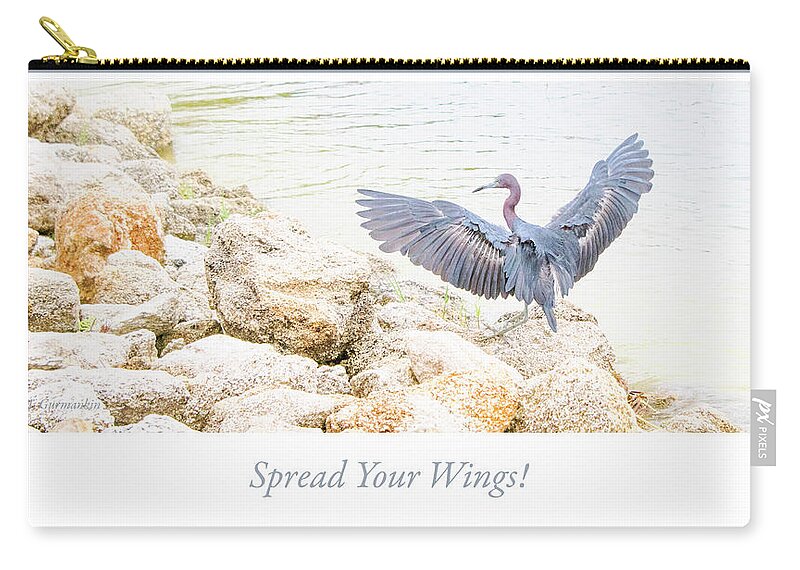 Little Blue Heron Zip Pouch featuring the photograph Little Blue Heron Spreads its Wings by A Macarthur Gurmankin