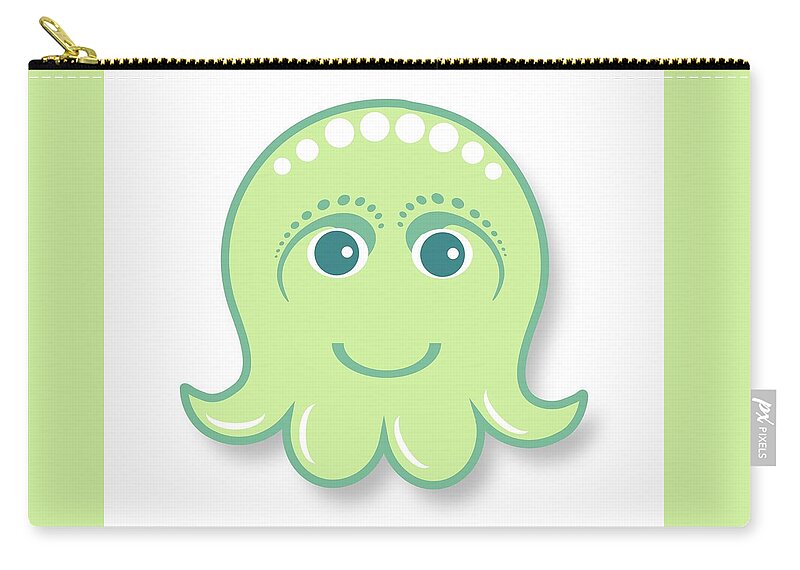 Little Octopus Carry-all Pouch featuring the digital art Little cute green octopus by Ainnion