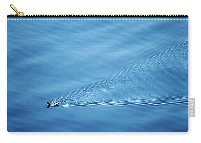 Blue Zip Pouch featuring the photograph Little Duck Big Lake by Todd Bannor