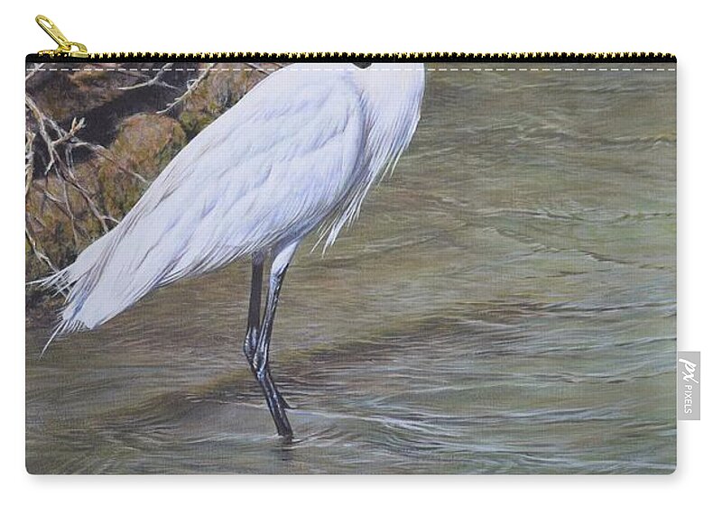 Wildlife Paintings Zip Pouch featuring the painting Little Egret by Alan M Hunt