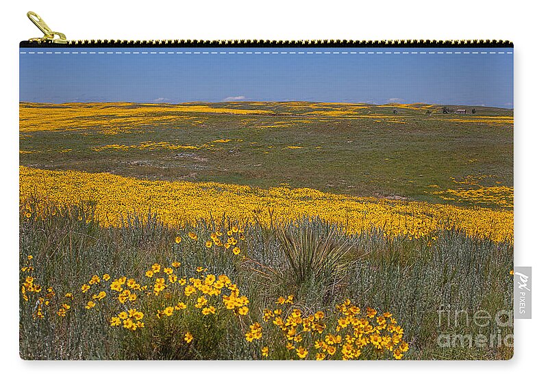 Yellow Wildflowers Zip Pouch featuring the photograph Little House On the prairie by Jim Garrison