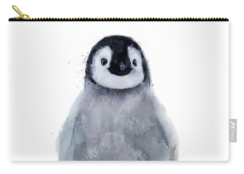 Penguin Zip Pouch featuring the mixed media Little Penguin by Amy Hamilton