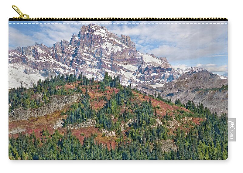 Autumn Zip Pouch featuring the photograph Little Tahoma Peak and Stevens Ridge in the Fall by Jeff Goulden