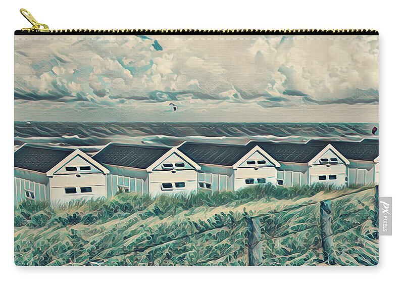 Clouds Zip Pouch featuring the photograph Little White Beach Houses and Breezy Waves Painting by Debra and Dave Vanderlaan