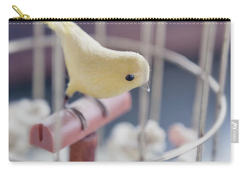 Birdcage Zip Pouch featuring the photograph Little Yellow Bird by Caitlyn Grasso