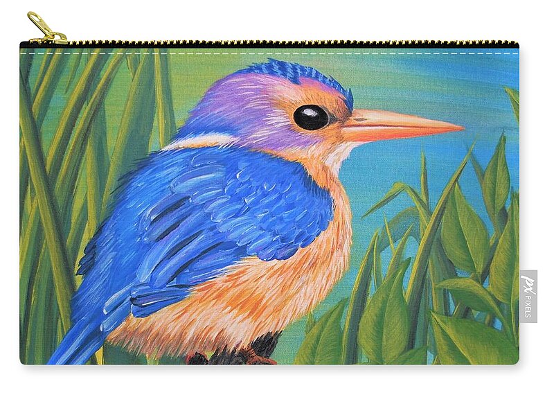 African Pygmy Kingfisher Zip Pouch featuring the painting Litttle King of the Fishers by SophiaArt Gallery