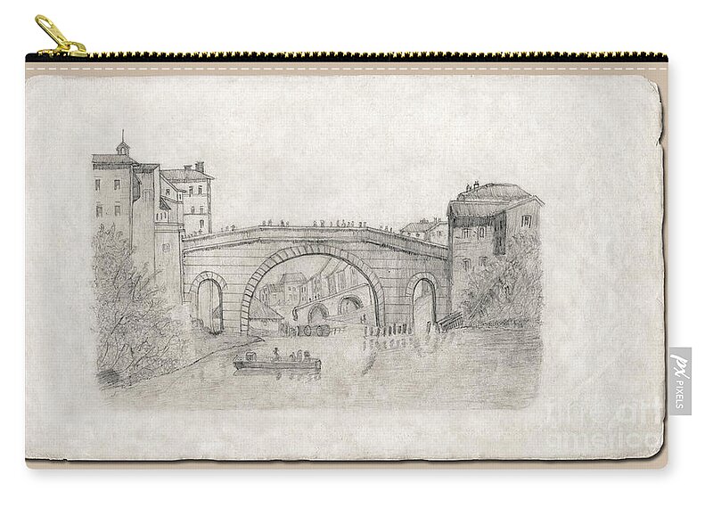 England Zip Pouch featuring the drawing Liverpool Bridge by Donna L Munro