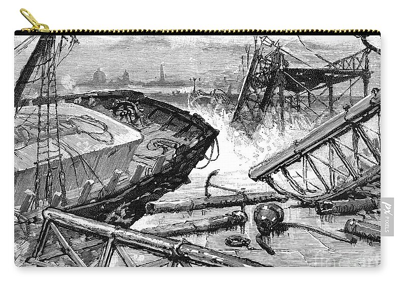 1887 Zip Pouch featuring the painting Liverpool Shipwreck 1887 by Granger