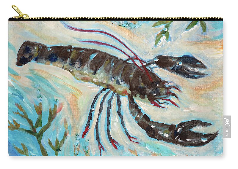 Turtle Zip Pouch featuring the painting Lobster on the Bottom by Linda Olsen