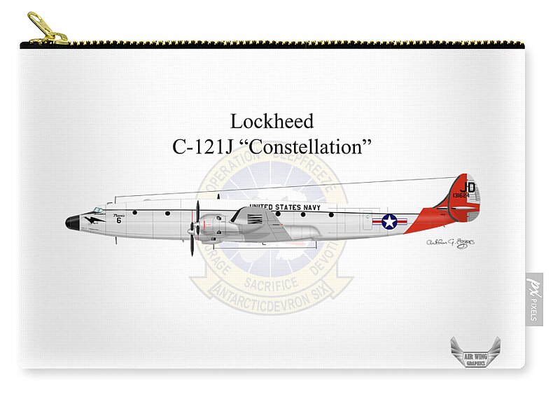 Lockheed Zip Pouch featuring the digital art Lockheed C-121J Constellation by Arthur Eggers