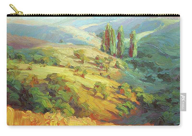 Country Zip Pouch featuring the painting Lombardy Homestead by Steve Henderson