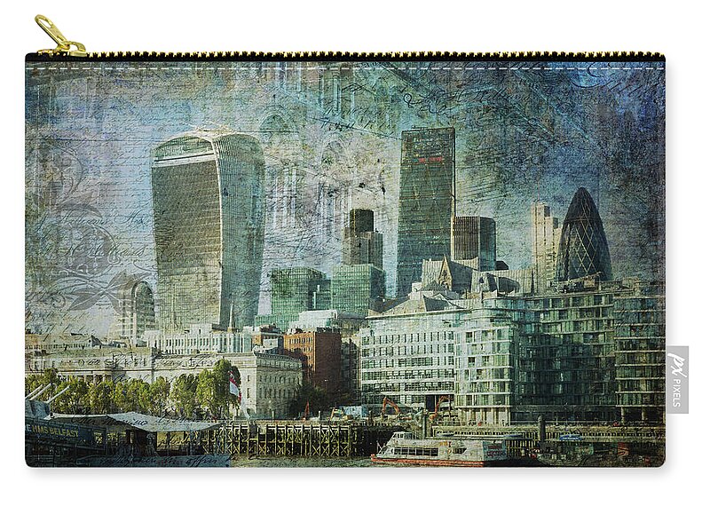 City-landscape Zip Pouch featuring the digital art London Skyline Key of Blue by Nicky Jameson