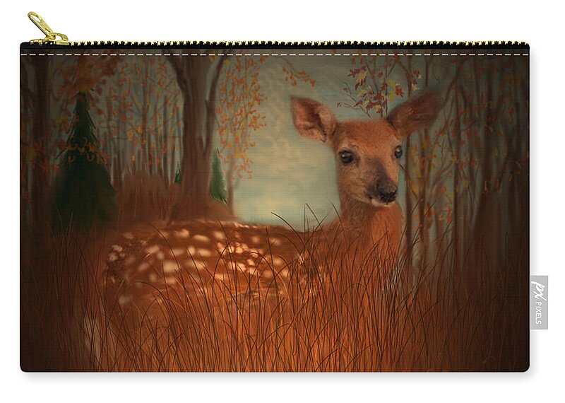 Fawn Zip Pouch featuring the painting Lone Fawn by Kevin Caudill