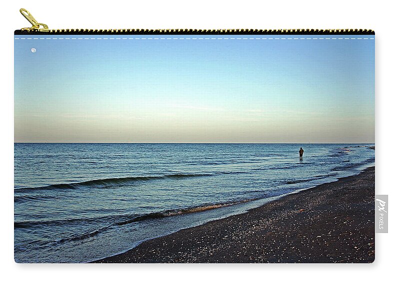 Fishing Zip Pouch featuring the photograph Lone Fisherman On The Beach by Debbie Oppermann