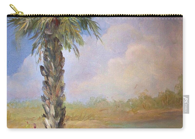 Palm Tree Zip Pouch featuring the painting Lone Palm by Deborah Smith