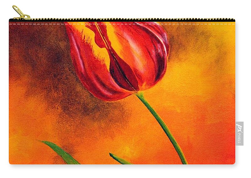 Tulip Zip Pouch featuring the painting Lone Red Tulip by Tamara Kulish