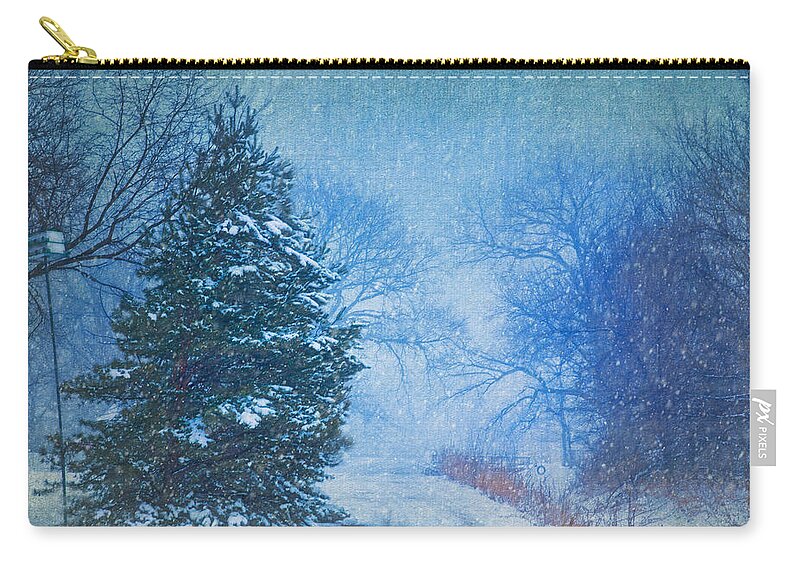 Lone Road Zip Pouch featuring the photograph Lone Snowy Lane by Anna Louise