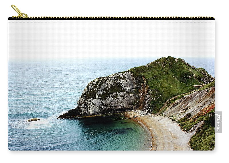 Cove Beach Sea Sand Jurassic Coast Cliffs Waves World Heritage Site English Channel Rocks Misty Zip Pouch featuring the photograph Lonely Cove by Jeff Townsend