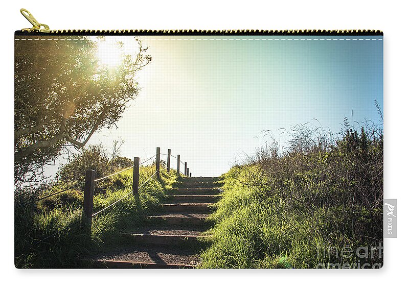 Autumn Zip Pouch featuring the photograph Lonely footpath leading up the stairs in the sunset by Amanda Mohler