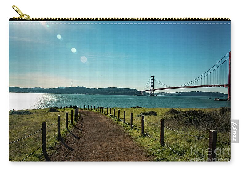 Bridge Carry-all Pouch featuring the photograph Lonely path with the golden gate bridge in the background by Amanda Mohler