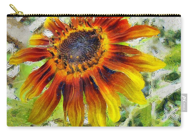 Sunflower Zip Pouch featuring the painting Lonely Sunflower by Maciek Froncisz