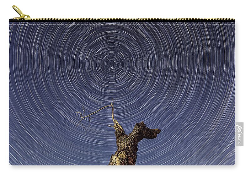 California Zip Pouch featuring the photograph Lonely Tree Under Star Trails by Don Hoekwater Photography
