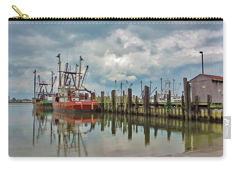 Boats Zip Pouch featuring the photograph Long Beach Island Docks by Val Miller