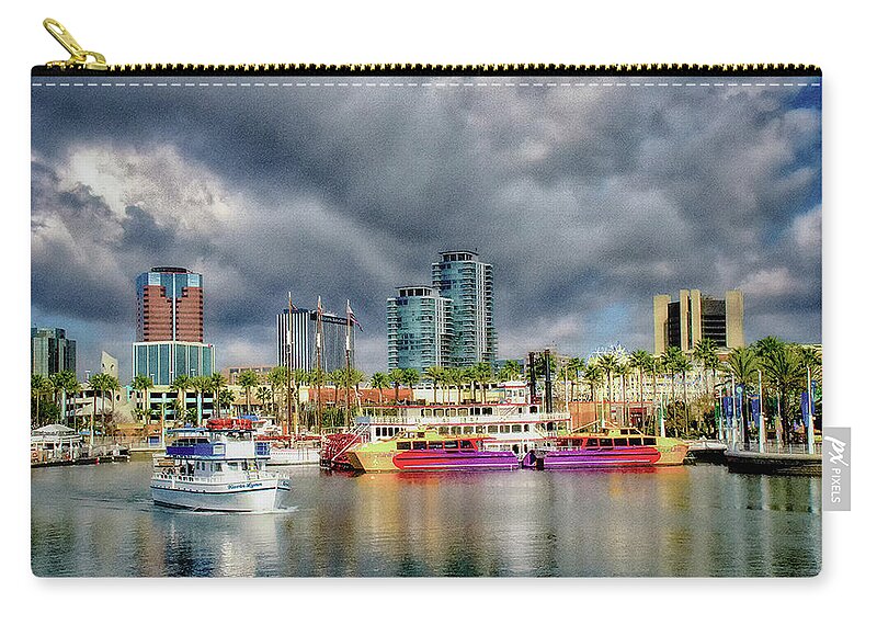 Marina Zip Pouch featuring the photograph Long Beach Shoreline Marina by Joseph Hollingsworth